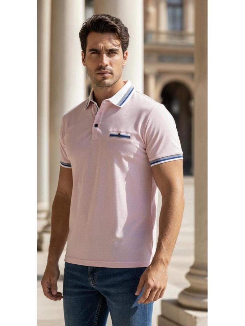 SCOTT JAMES NWT Men’s Cotton Blend Polo Shirt in Pink-Size Medium